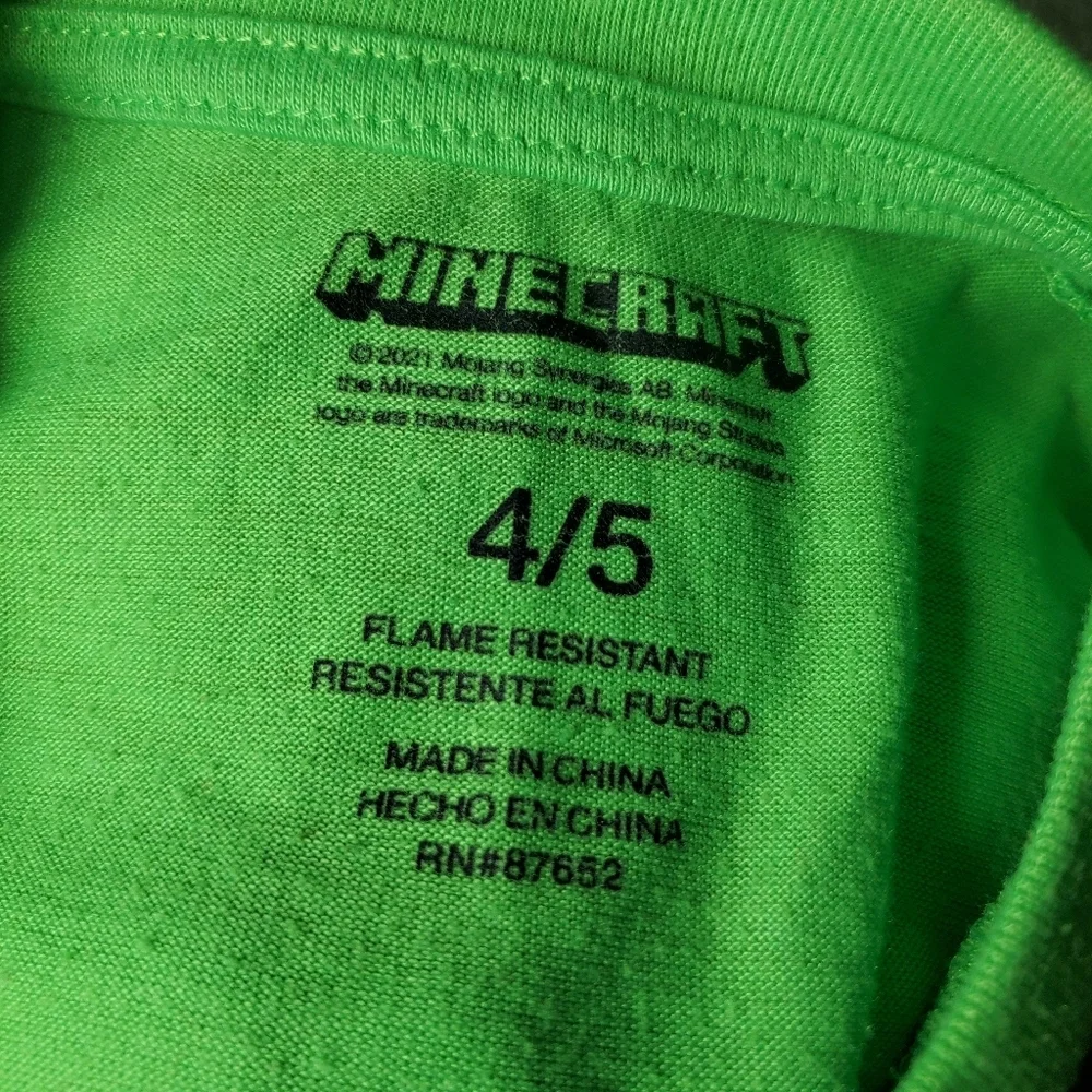 Minecraft Boys Size 4/5 Green 2pc Fleece Matching Pajama Pj Set EUC